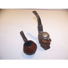 VINTAGE SMOKING PIPES SCHOWA GERMANY HAND CARVED MAN W/ WIND CAP + ISRAEL MADE
