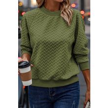 Jungle Green Solid Textured Raglan Sleeve Pullover Sweatshirt