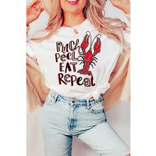 White Pinch Peel Eat Repeat Crawfish Print Crew Neck Tee