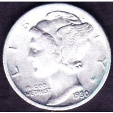 1930 USA 10 Cents Silver Coin Mercury