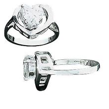 Sterling Silver Heart CZ Cubic Zirconia With Open Heart Surround Ring