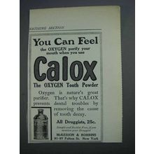 1915 Calox Oxygen Tooth Powder Ad - You Can Feel