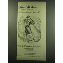 1949 Great Western Extra Dry Champagne Ad - For great moments since 1860