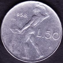 1958 Italy 50 Lire Coin