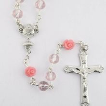 PINK CRYSTAL AND FLOWER ROSARY