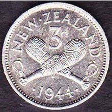 1944 New Zealand Threepence Silver Coin