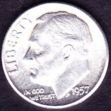 1957 USA 10 Cents Silver Coin Roosevelt