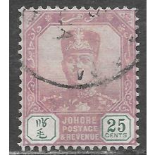 JOHORE SULTAN SIR IBRAHIM MALAYA 1922 25c SG116 116 SG WMK MSCA USED