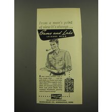 1949 Game and Lake Sport Shirt Ad - From a man's point of view it's always