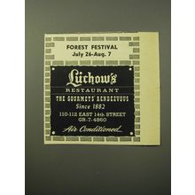 1960 Luchow's Restaurant Ad - Forest Festival