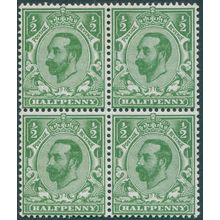 Great Britain 1911 ½d green Die A SG322 unused block x4