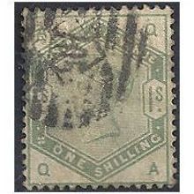 1883 SG196 1/- Dull Green Good/Fine Used Check Letters "QA".