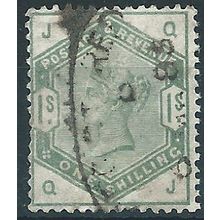 1883 SG196 1/- Dull Green Good+/Fine Used Check Letters “QJ”