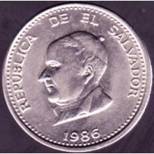 1986 El Salvador 25 Centavos Coin