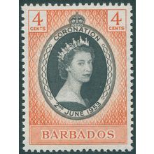 Barbados 1953 4c black & red-orange Coronation SG302 unused