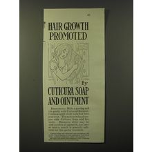 1913 Cuticura Soap Ad - Hair Growth promoted by Cuticura soap and ointment