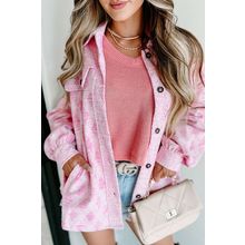 Delicacy Geometric Print Textured Flap Detail Shacket with Pocket