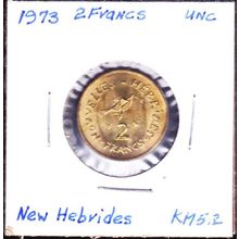 1973 New Hebrides 2 Francs Coin