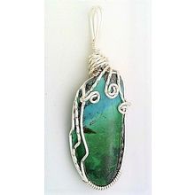 Chrysocolla Silver Copper Wire Wrap Gemstone Pendant 5