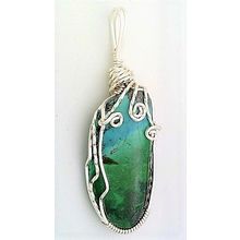 Chrysocolla Silver Copper Wire Wrap Pendant 5