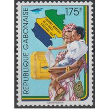 Gabon 1989 Mi. 1051 Journée mondiale de la Poste Carte drapeau Weltposttag