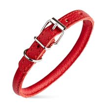 Dog Pet Round Leather Collar W1/4" - L6"-8", Red
