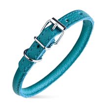 Dog Pet Round Leather Collar W1/4" - L6"-8", Teal