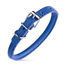 Dog Pet Round Leather Collar W1/4" - L8"-10", Royal Blue