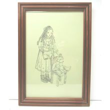 P Fleckenstein Young Girl Posing Teddy Bears Vintage Framed Wall Art Decoration