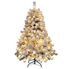 4.5 Feet Pre-Lit Premium Snow Flocked Christmas Tree with 150 Lights