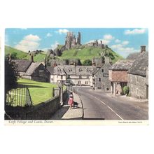 CORFE VILLAGE & CASTLE, DORSET used vintage postcard by John Hinde. 1975 pm =