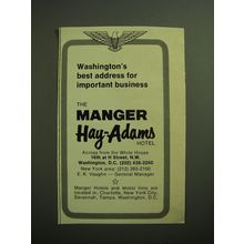 1970 Hay-Adams Hotel Ad - Washington's best address for important business
