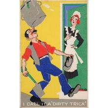 Crazy Builder Balancing Act Circus On Nose French Maid Old Comic Postcard