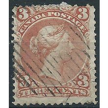 Canada 1868 SG49 3c Red-Brown Good+/Fine Used . . ..