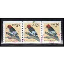 Used 3045 2c Red-Headed Woodpecker Very FineStrip of 3 PA3655