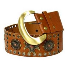 Jeweled & Metal Disc Belt - Brown - BLT-TO40016BR