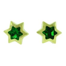 14k Solid Yellow Gold Star Shape Screw Back 8 mm Green CZ Stud Earrings .6 Gr