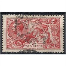 1918 SG416 5/- Rose-Red Bradbury Wilkinson Seahorse Fine Used.