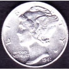 1941 USA 10 Cents Silver Coin Mercury