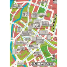 Karl Marx Stadt German Germany Map Karte Postcard