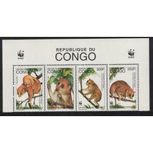 Congo WWF Golden Potto Strip of 4v WWF Logo 1997 MNH MI#1504-1507 Sc#1134 a-d