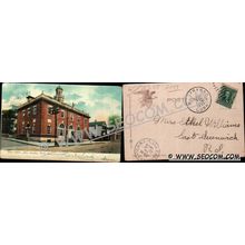 CT New London Postcard Post Office Street Scene Intersection w/Trolley Tra~2149