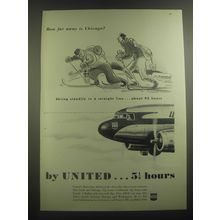 1945 United Air Lines Ad - Cartoon by Garrett Price - How far away is Chicago