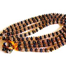 Vintage Czech Necklace 2 Strand Gold Green, Clear Glass Coin Beads Push-in Clasp