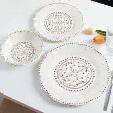 LEHAHA Beaded Crackle 12 Piece Melamine Camping Dinnerware Set, Plates and Bowls