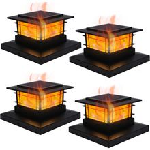 Dynaming 4 Pack Solar Flame Post Lights Outdoor, Solar Powered Fence Post Cap Li