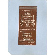 New Jersey Madison Township Matchcover Clare & Coby's Inn Junction Rts 9 7~3385