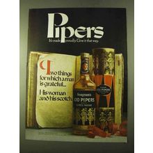 1970 Seagram's 100 Pipers Scotch Ad - Man is Grateful