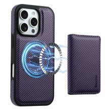 Denior Carbon Fiber Texture Leather Card Bag MagSafe Phone Case, For iPhone 16 P