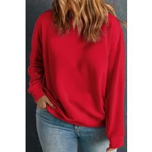 Racing Red Solid Crew Neck Drop Shoulder Plus Size Sweatshirt